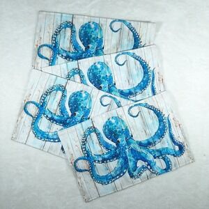 Set‎ of 4 Marikoya Blue Octopus Fabric Placemats Sea Ocean Beach Nautical Theme
